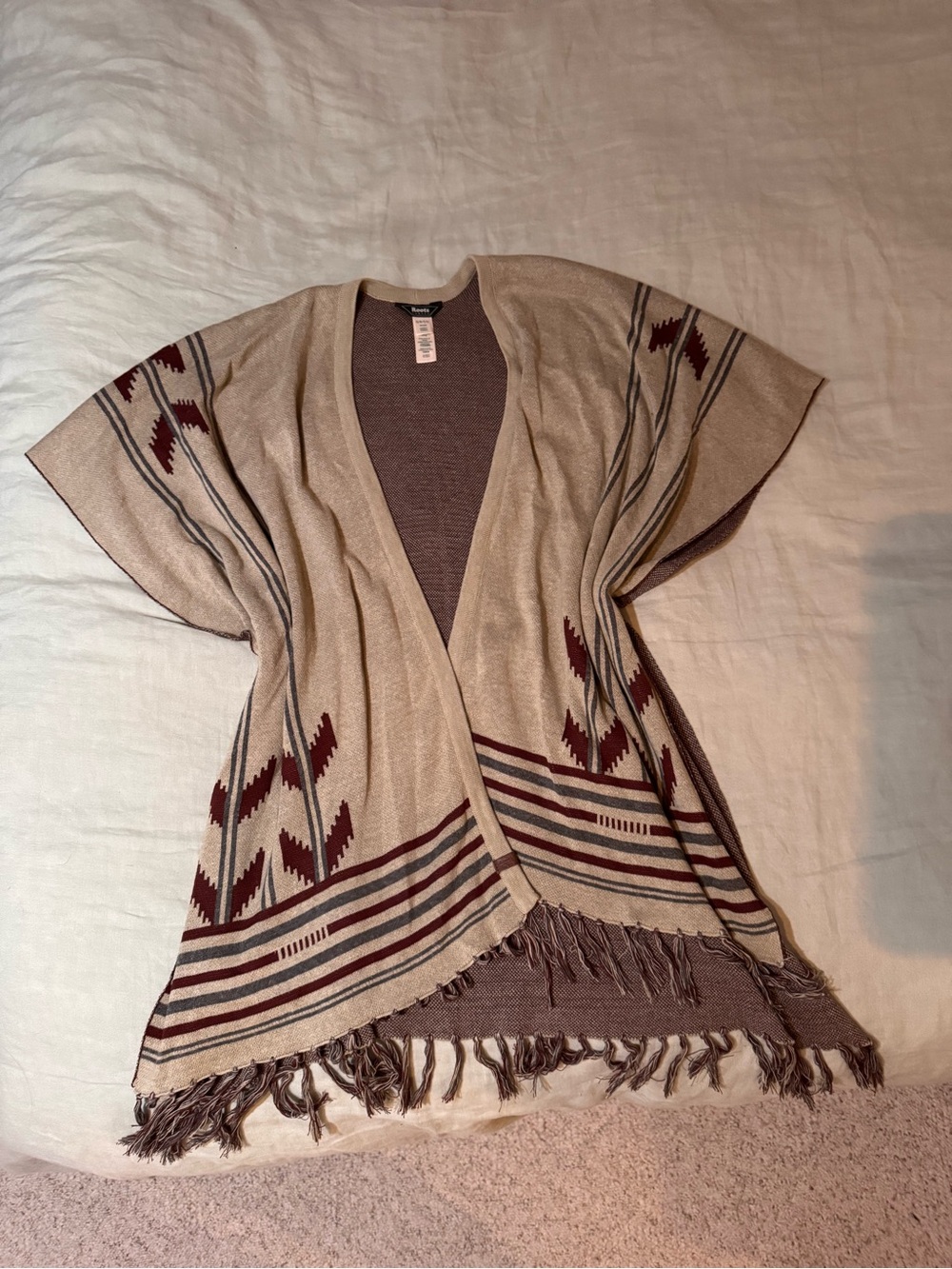 Roots Beige Open-Front Sweater Wrap